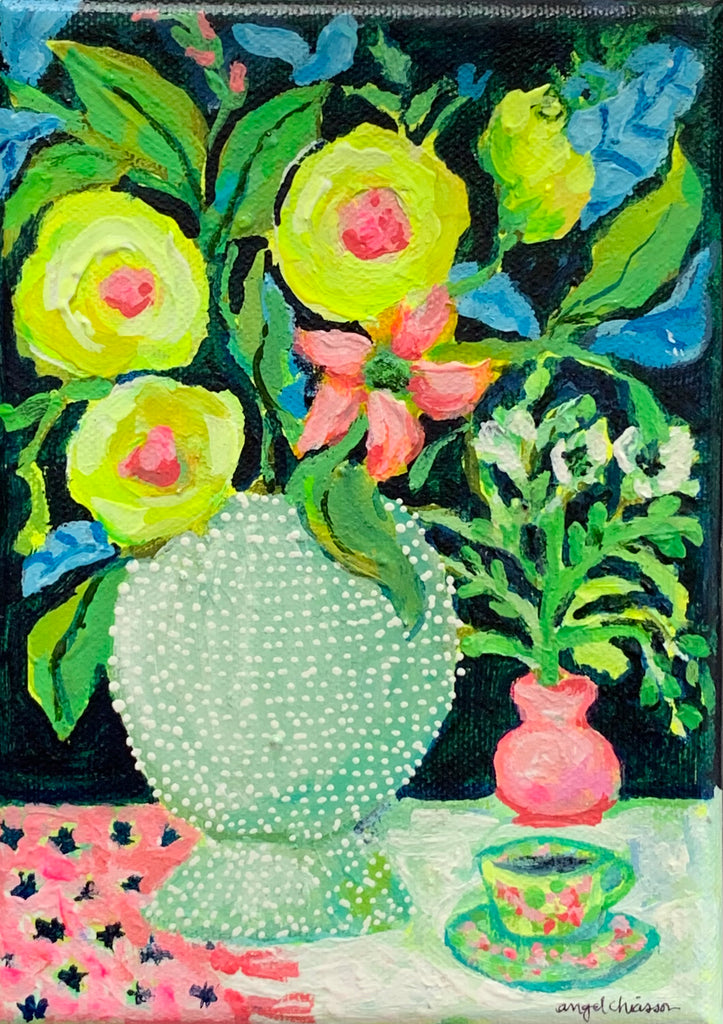 Indigo Tea Palette - 5x7" painting on canvas