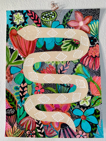 Snake in Polka Dot Garden   18x24” paper