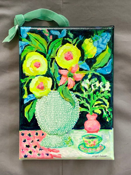 Indigo Tea Palette - 5x7" painting on canvas