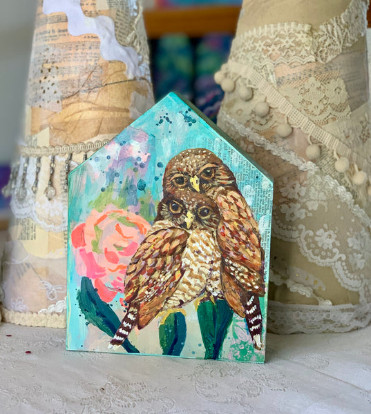 Owl House - 8x6” painting on 3D wood