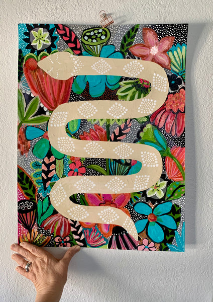 Snake in Polka Dot Garden   18x24” paper