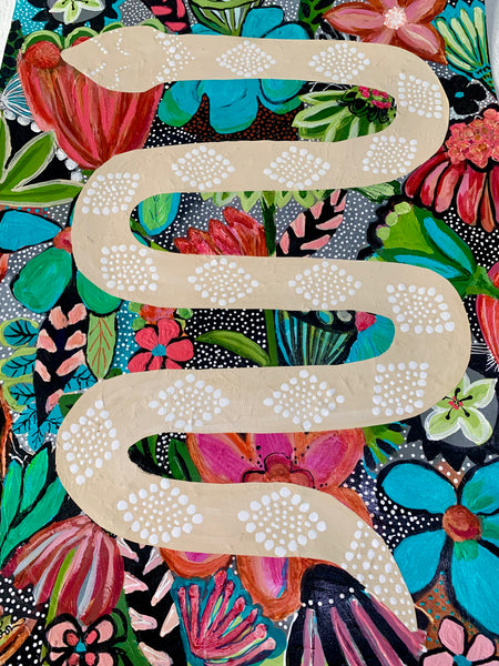 Snake in Polka Dot Garden   18x24” paper