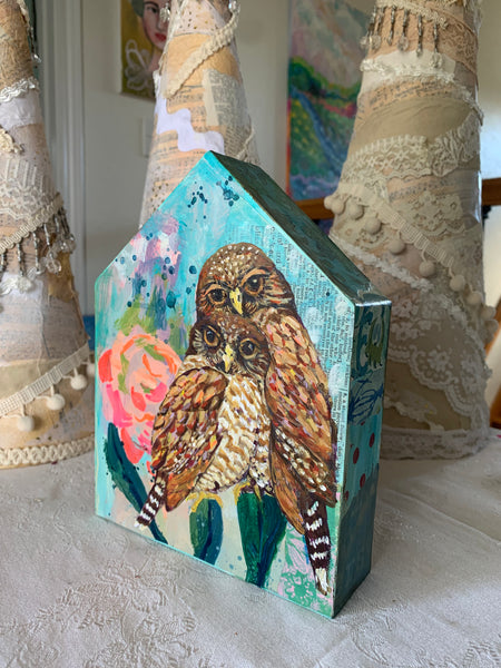 Owl House - 8x6” painting on 3D wood
