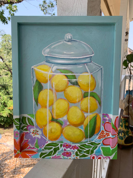 Lemon Jar. 12x16” cradled wood