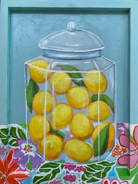 Lemon Jar. 12x16” cradled wood