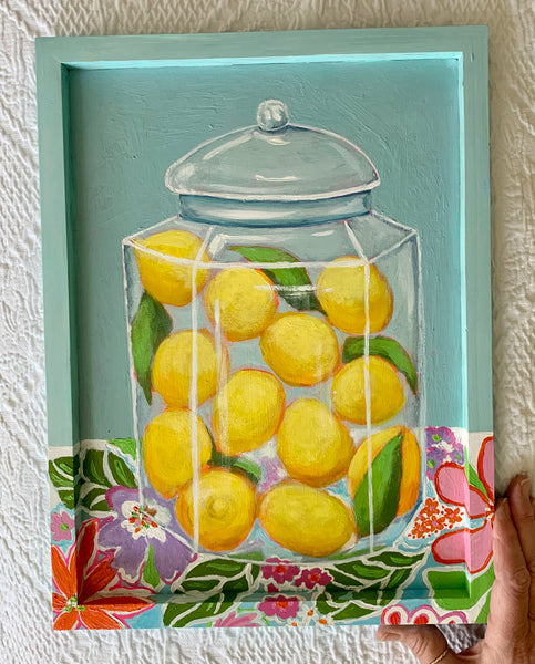 Lemon Jar. 12x16” cradled wood