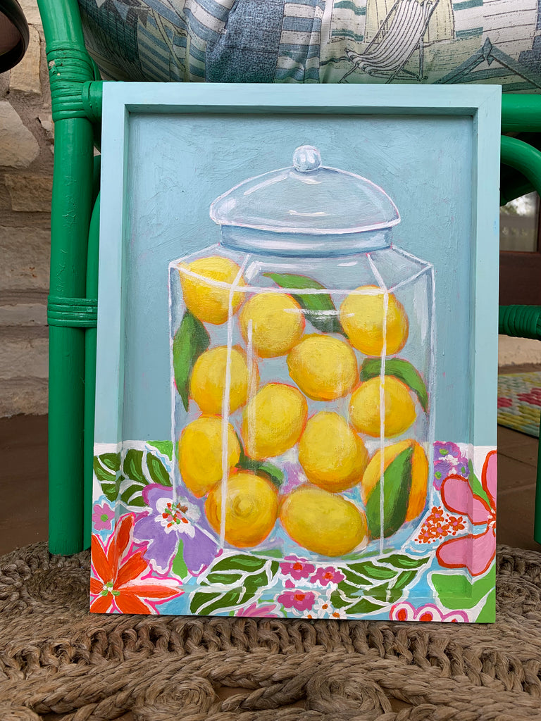 Lemon Jar. 12x16” cradled wood