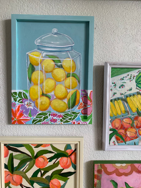 Lemon Jar. 12x16” cradled wood