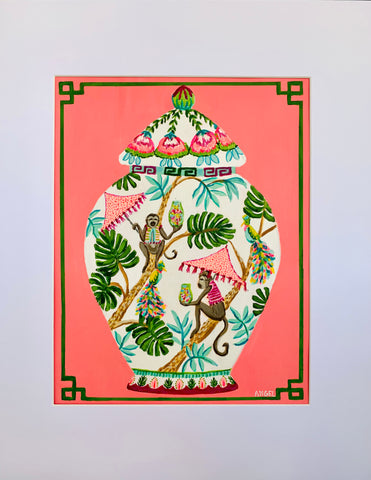 Monkeys Chinoiserie Jar