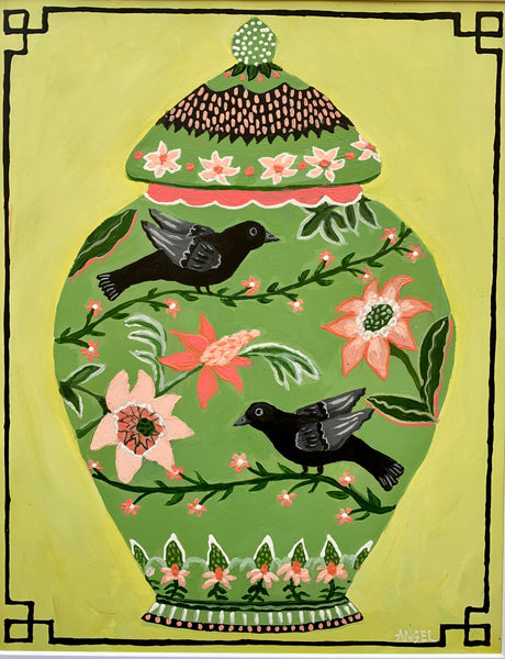 Blackbird Chinoiserie Jar