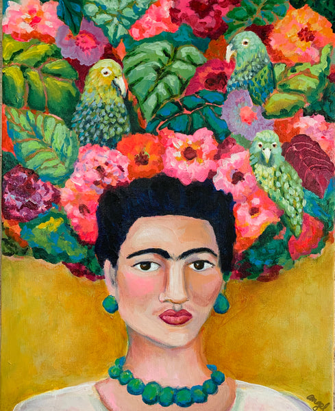 Frida with Parrots